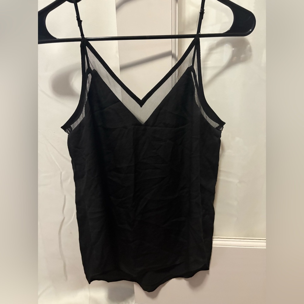 Express Black Mesh V-Neck Top